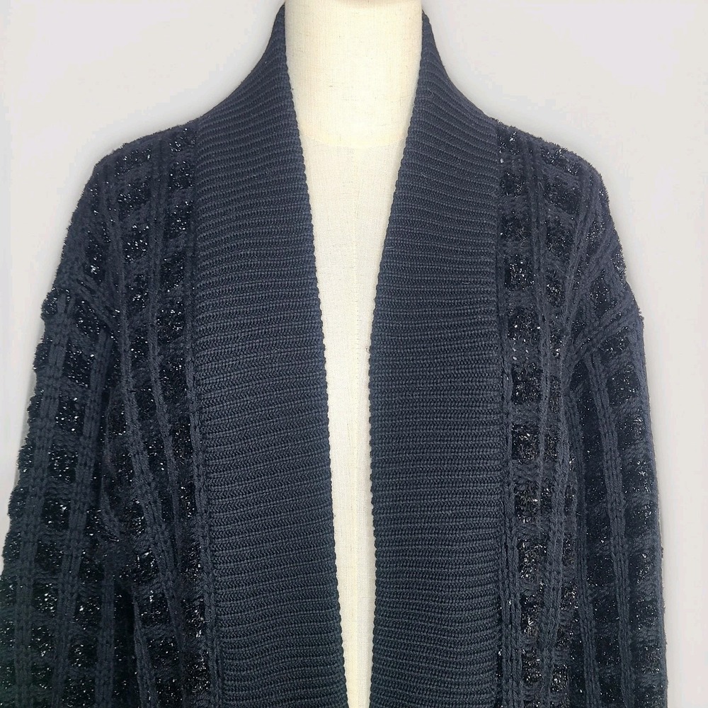 Vtg Escada By Margaretha Ley Wool Blend Shimmer Chunky Black Knit Cardigan 42 - Picture 2 of 9